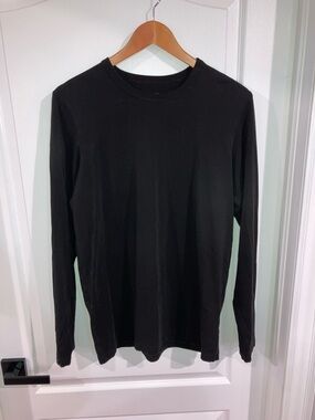 Basic Black Long Sleeve Crewneck Shirt Rough Dress - size S